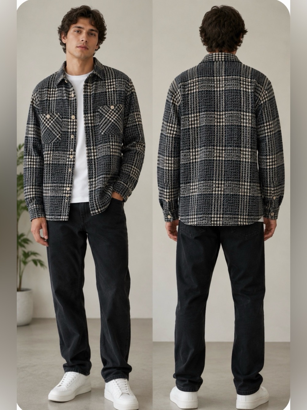 NWT Common People Granby Luxe Plaid Overshirt Jacket Navy XL Shacket Heavy Tweed